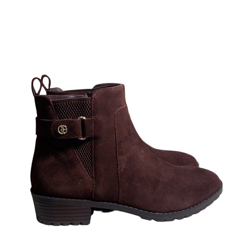 Giani Bernini Womens Brown Leather Slip On Almond Toe Booties Ankle Boots Sz 6M